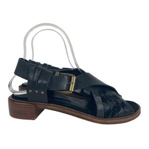Neiman Marcus Black and Brown Sandals with Woven Design